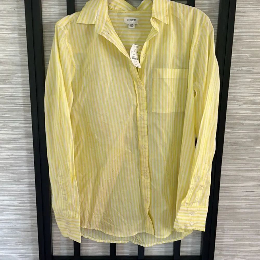 NWT J.Crew yellow and white striped hundred percent cotton blouse button-down lo